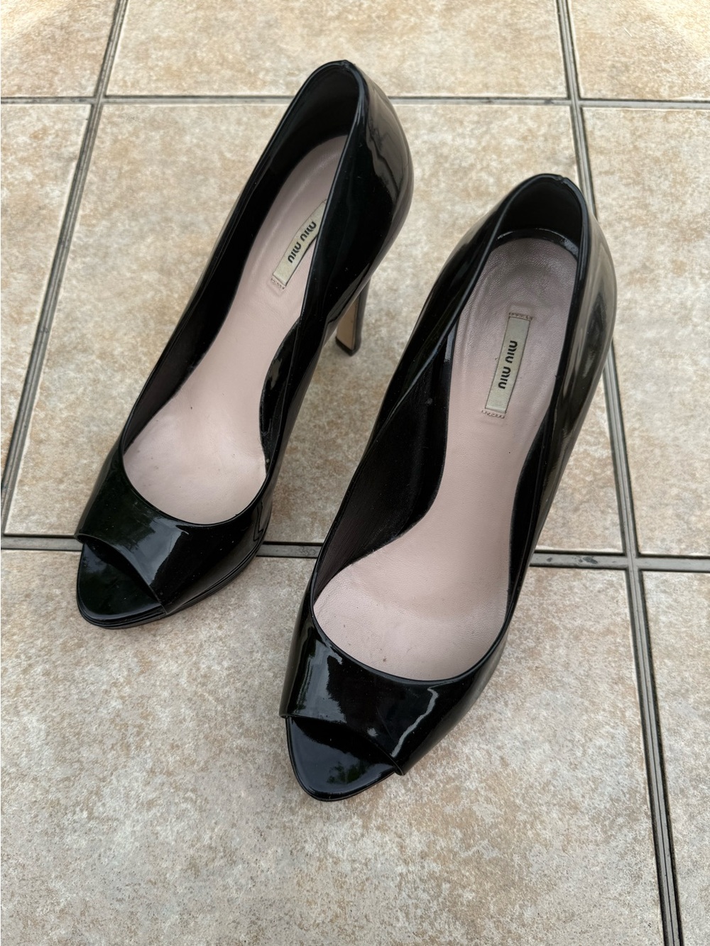 Miu Miu Black Patent Peep-Toe Stiletto Pumps - Picture 7 of 16